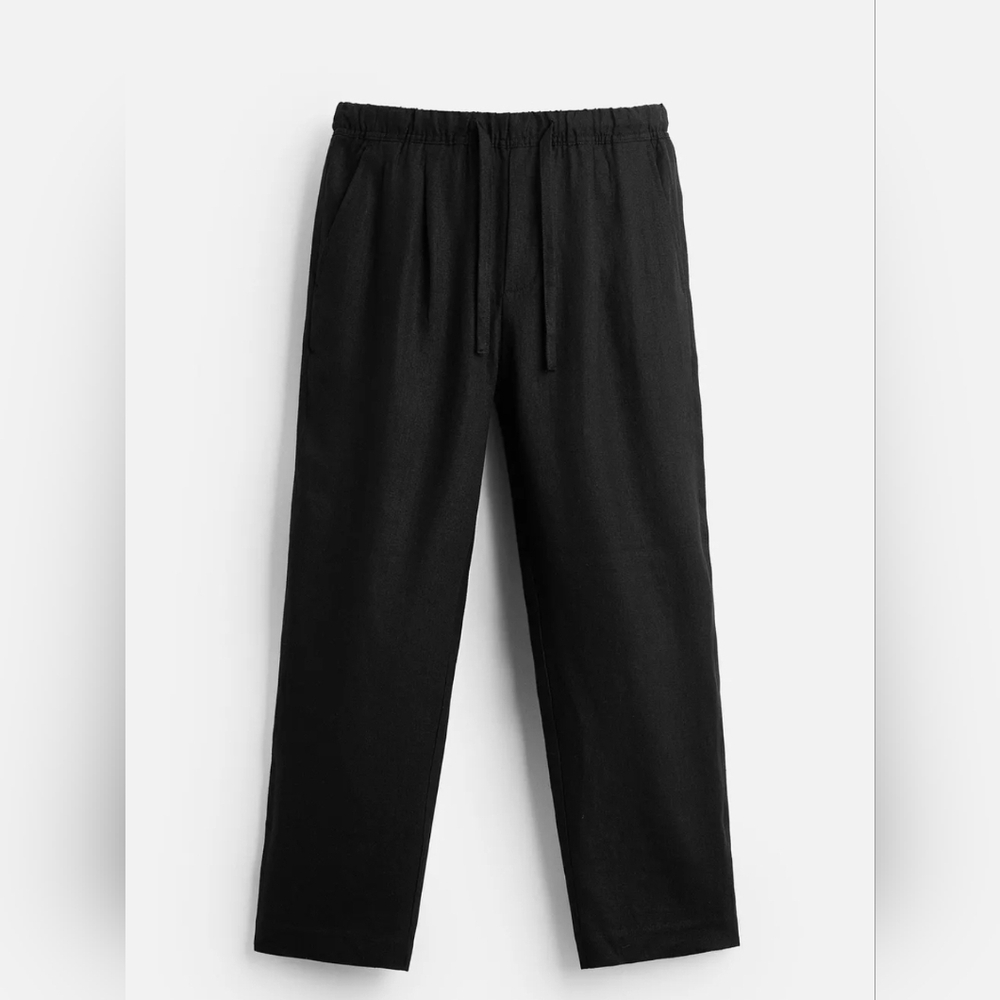 Black Drawstring 100% Linen Jogger